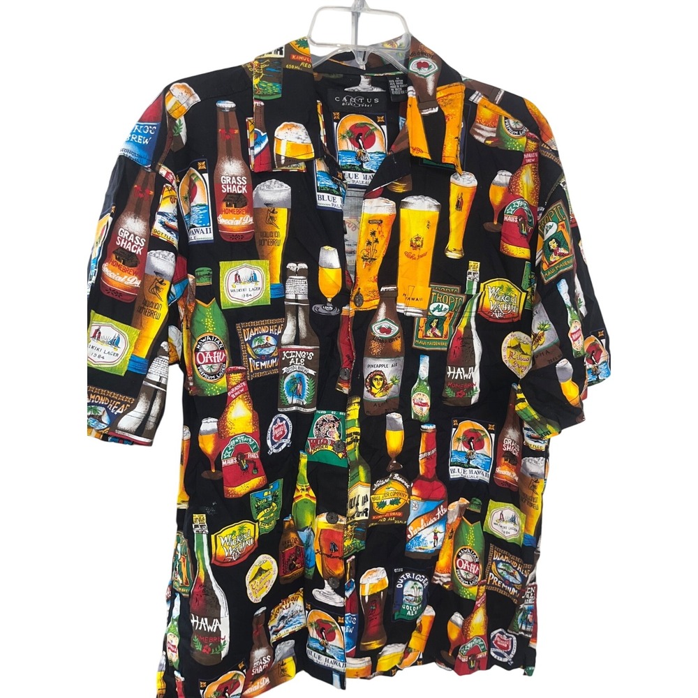 Cactus Black Label Men's Medium Multicolor Brewery Hawaiian Beer Button Up Shirt